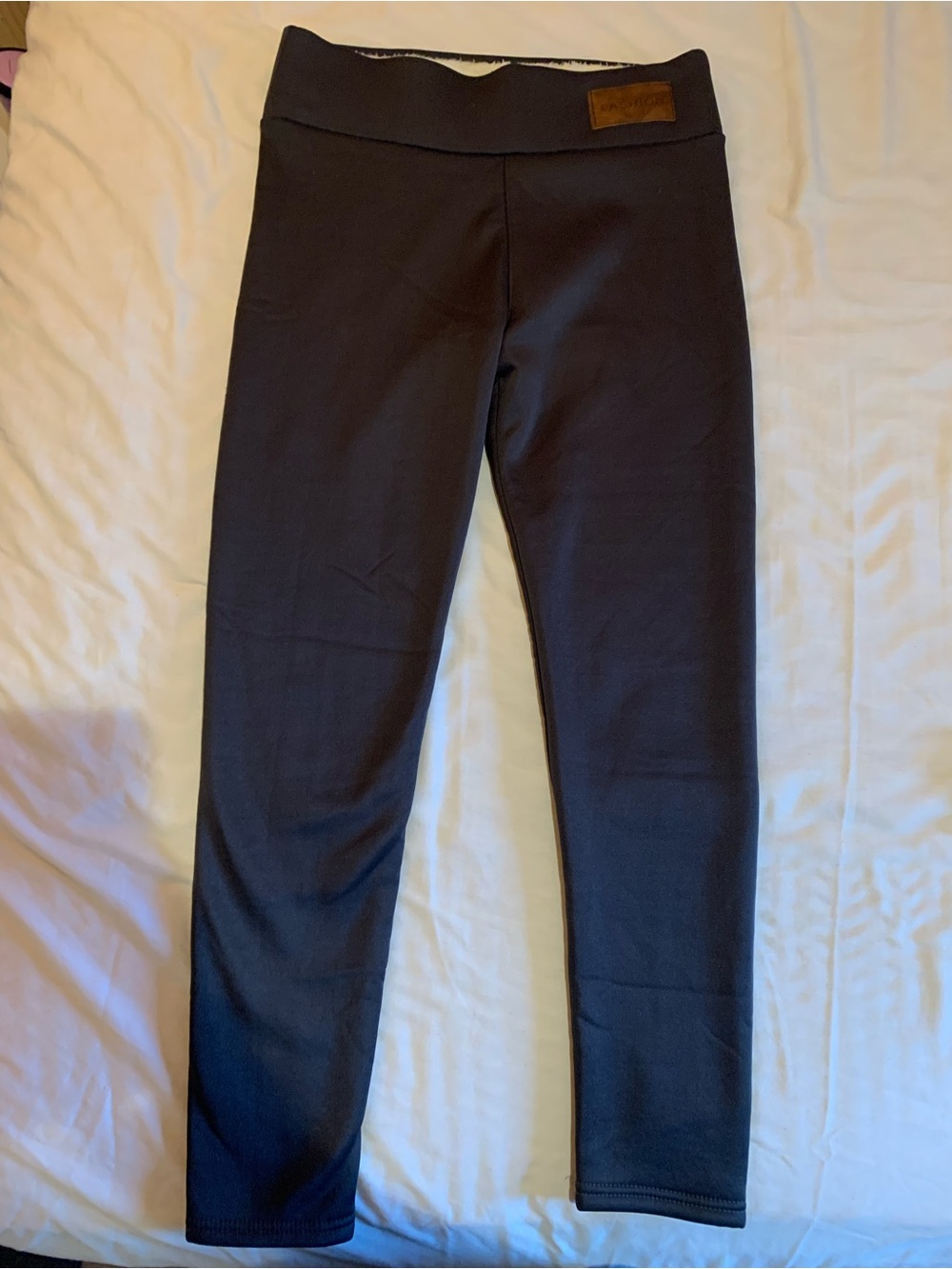 Black Leggings with Leather Logo Patch